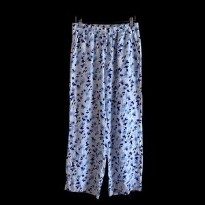 Saks Fifth Ave Linen Pants Woman Medium Floral Pull On Split Hem Artsy Coquette